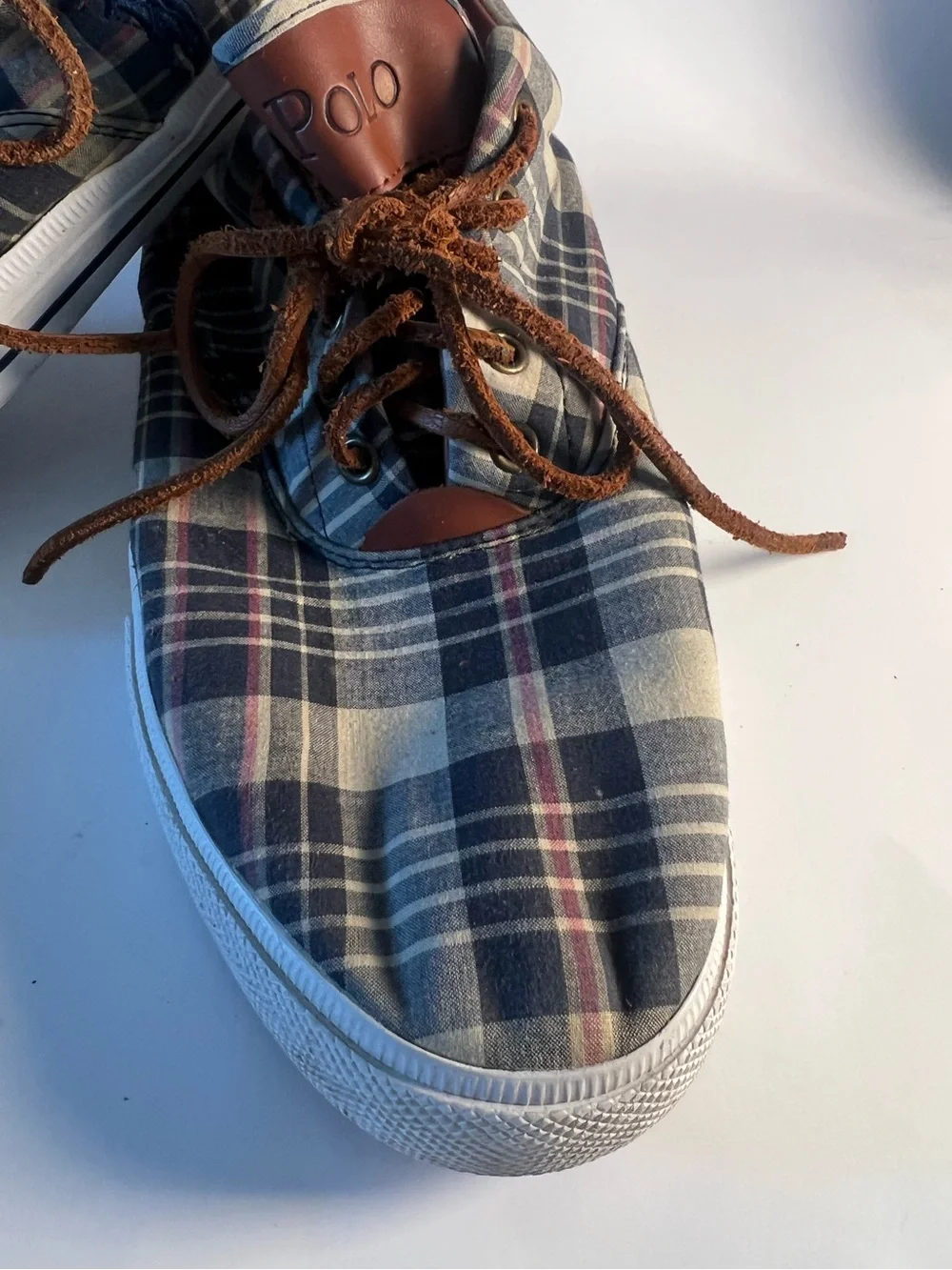 Polo Ralph Lauren Plaid Canvas Low-Top Sneakers in Blue and Brown Size 13